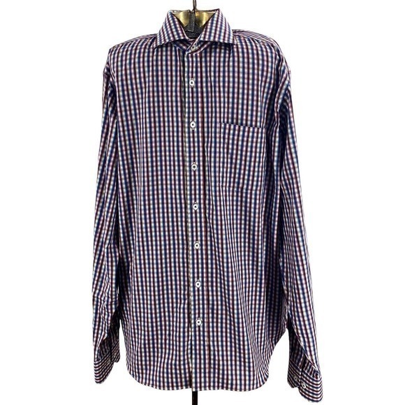 Bugatchi Long Sleeved Cotton Dress Shirt Multi Colored Checks Men's Size XL/XXL‎ - Picture 8 of 14